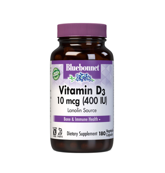 Bluebonnet Nutrition Vitamin D3 400 IU Vegetable Capsule, Aids in Muscle