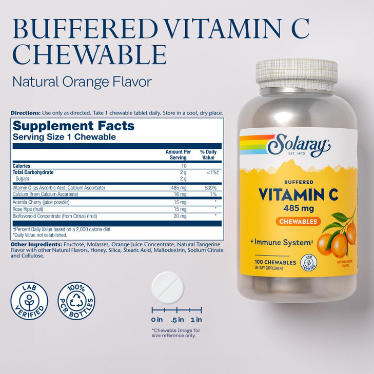 SOLARAY Chewable Vitamin C with Rose HIPS and Acerola Cherry