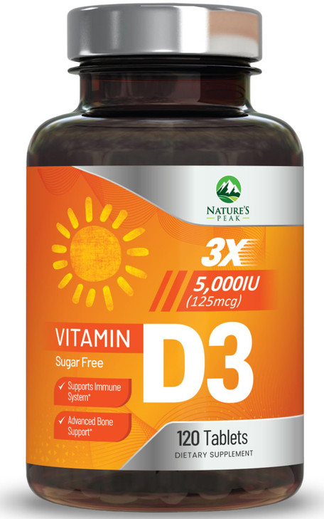 Vitamin D3 5000iu (125 mcg) - 3X Strength Immune Health Support Vitamin D Dietary Supplement for Bone, Teeth, Muscle - Nature's VIT D, Vegan, Gluten
