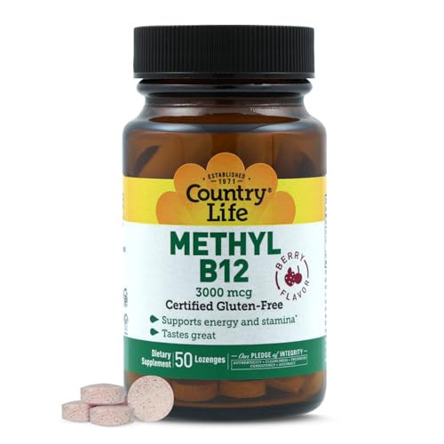 Country Life Methyl B-12 3000 mcg Lozenges, Vegan, Methylcobalamin for Energy
