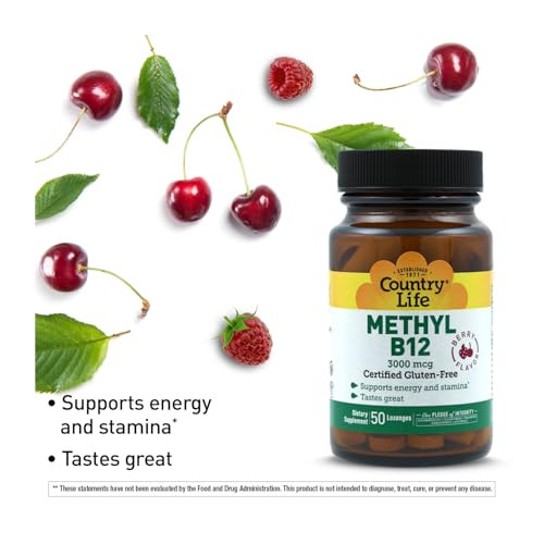 Country Life Methyl B-12 3000 mcg Lozenges, Vegan, Methylcobalamin for Energy