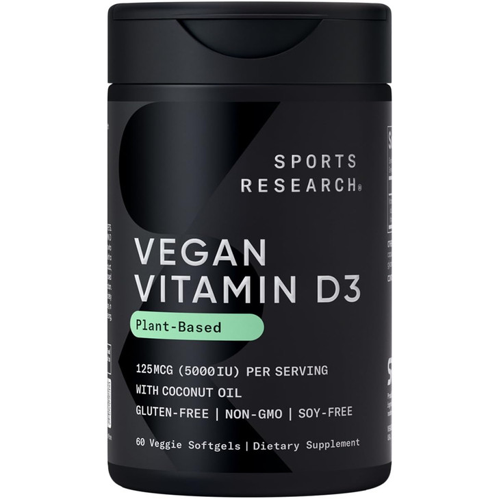 Sports Research Vegan Vitamin D3 5000IU (125 mcg) with Coconut Oil