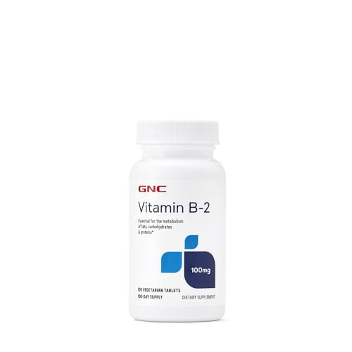GNC Vitamin B2 100mg Supplement, Essential for Metabolism of Fats, Carbohydrates