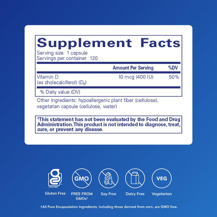 Pure Encapsulations Vitamin D3 10 mcg (400 IU)