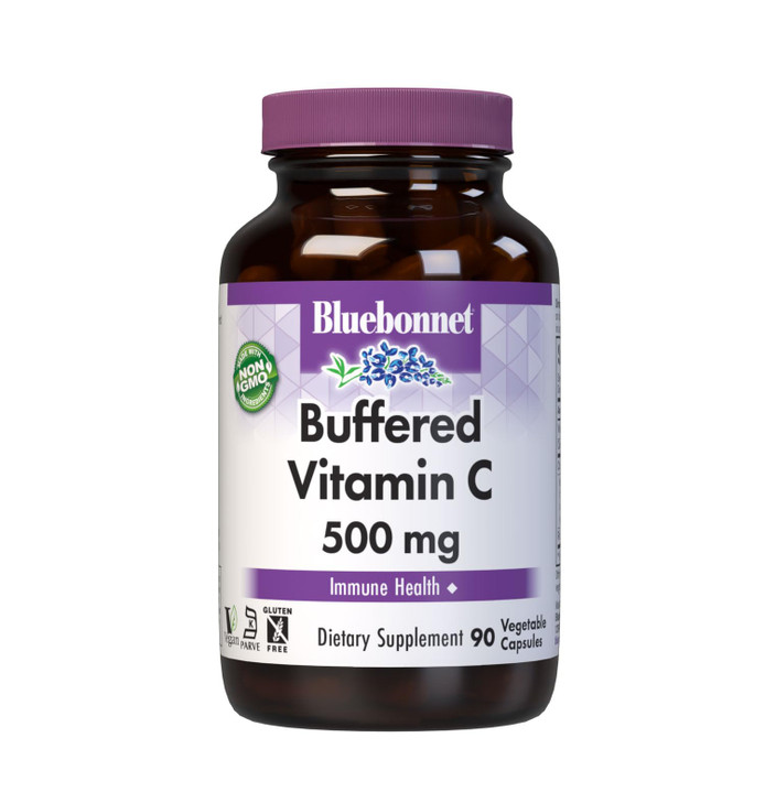 Bluebonnet Buffered Vitamin C 500 mg Vegetable Capsules, 90 Count, White