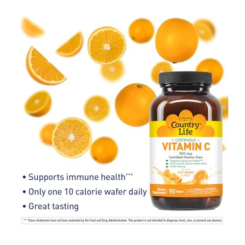 Country Life Vitamin C 500g High Potency - 90 Chewable Tablets, Immune Support
