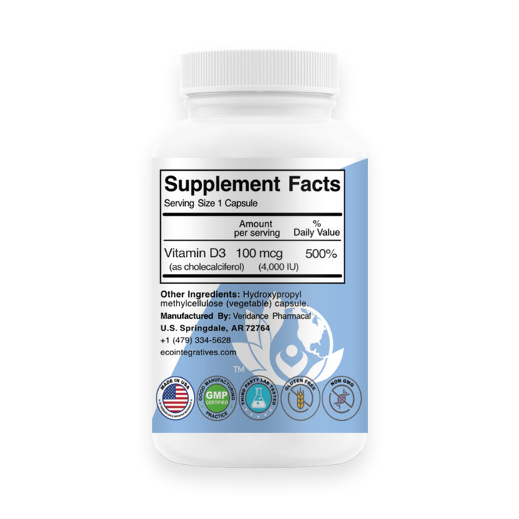 EcoIntegratives Vitamin D3-4000 IU (Cholecalciferol) Hypoallergenic Support
