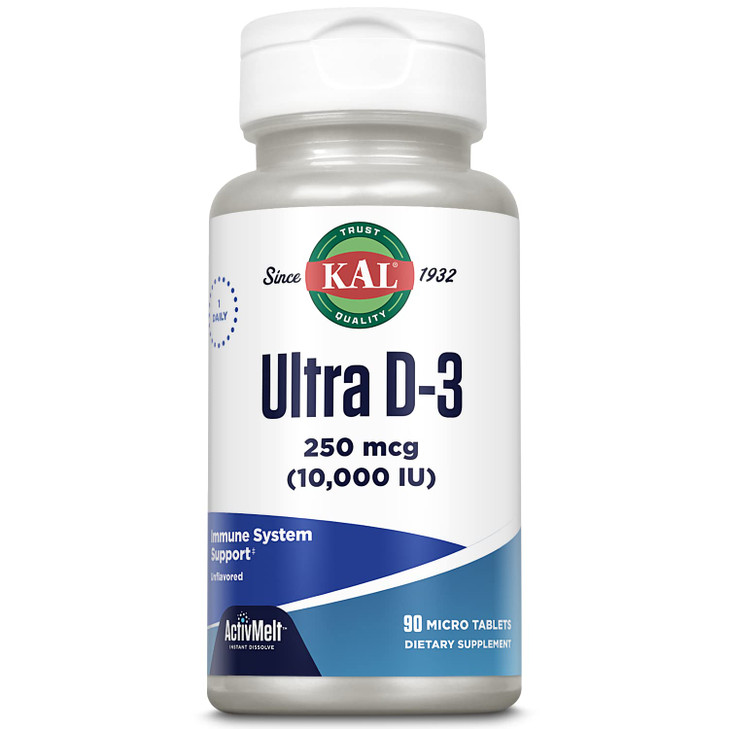 KAL Ultra Vitamin D3 250 mcg (10000 IU), High Potency Vitamin D, Calcium