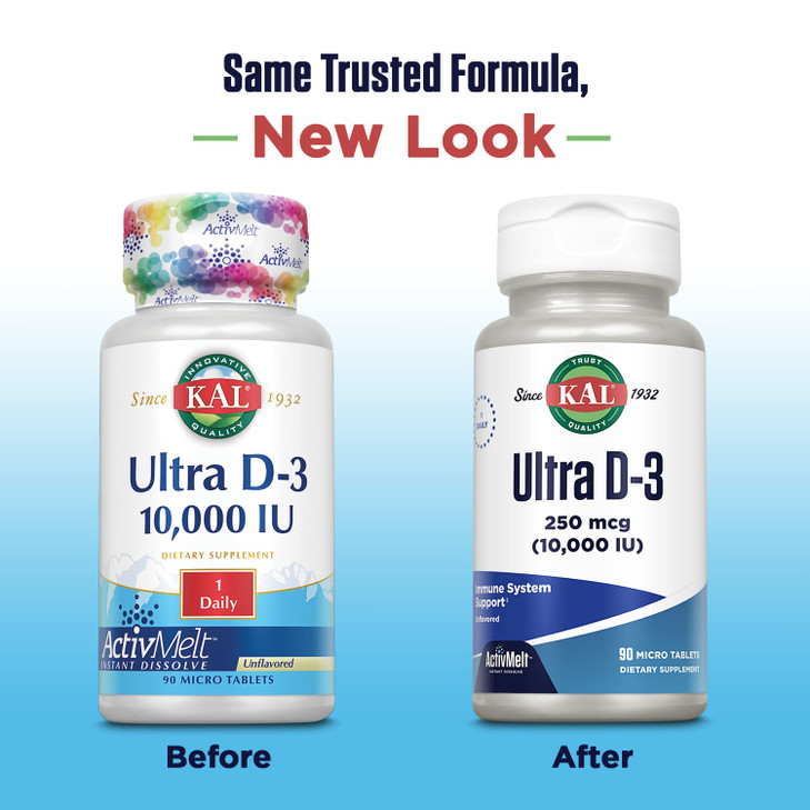 KAL Ultra Vitamin D3 250 mcg (10000 IU), High Potency Vitamin D, Calcium