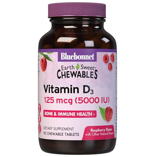 Bluebonnet Nutrition Earth Sweet Vitamin D3 5000 IU Chewable Tablets, Aids