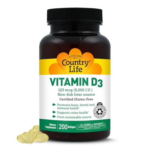 Country Life Vitamin D3 5000 IU for Immune and Bone Health, Calcium Absorption
