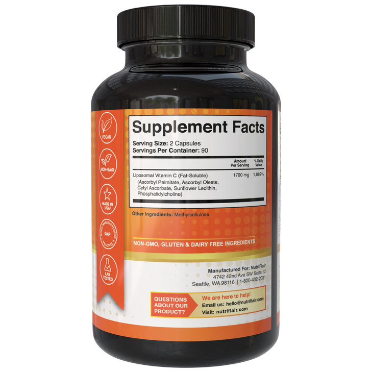 NutriFlair Liposomal Vitamin C 1700mg, 180 Capsules