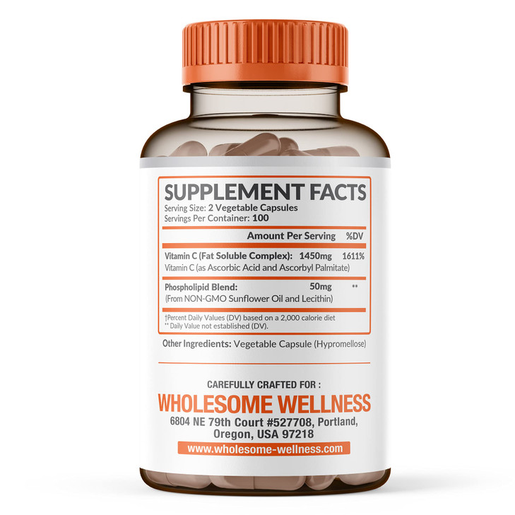Wholesome Wellness Liposomal Vitamin C Capsules (200 Pills 1500mg Buffered) High