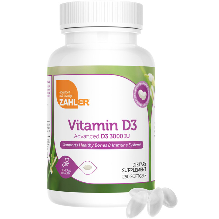 Zahler Vitamin D3 3000IU, Vitamin D3 Supplement 3,000 IU, Certified Kosher (250