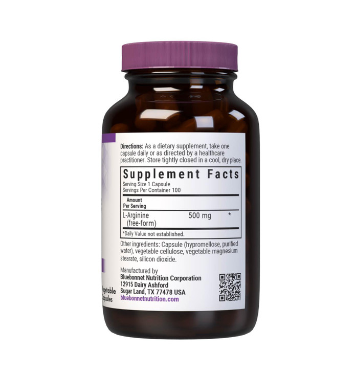 Bluebonnet Nutrition L-Arginine 500mg, Free-Form Amino Acid, Nitric Oxide