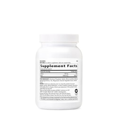 GNC Biotin 5000mcg Supplement, Supports Healthy Hair, Skin and Nails, 120