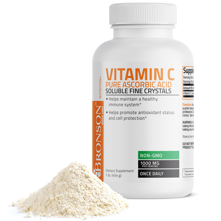 Bronson Vitamin C Powder Pure Ascorbic Acid Soluble Fine Non GMO Crystals