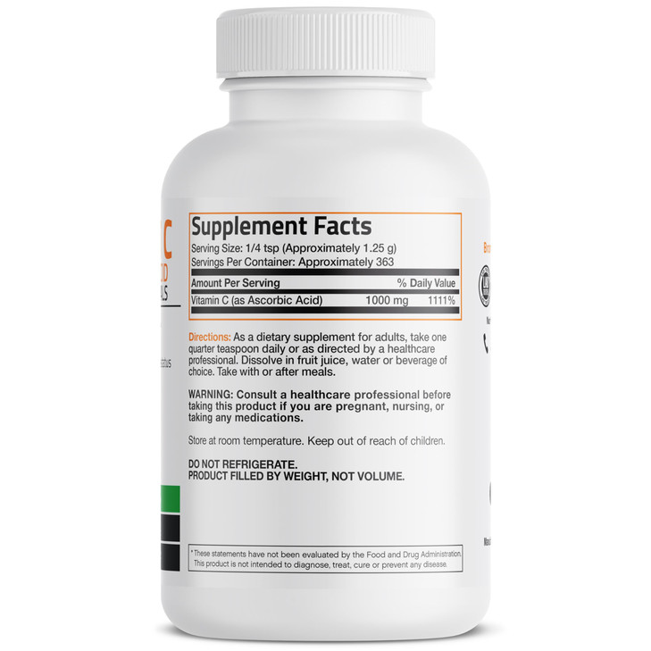 Bronson Vitamin C Powder Pure Ascorbic Acid Soluble Fine Non GMO Crystals