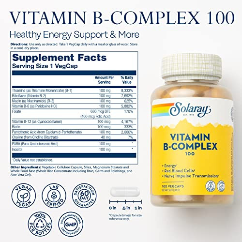 SOLARAY Vitamin B Complex, Healthy Energy Supplement, Red Blood Cell Formation