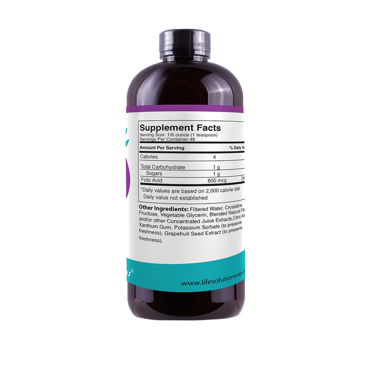 Life Solutions Liquid Folic Acid Supplement - 800 mcg Vitamin B9 per Serving