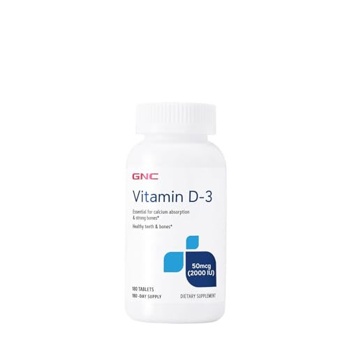 GNC Vitamin D3 50mcg Supplement, 2000 IU, Supports Teeth and Bone Health,180