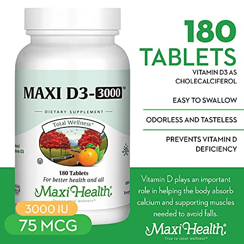 Maxi Health Vitamin D3 3000 IU 75 mcg Vitamin D Supplement for Healthy Bones