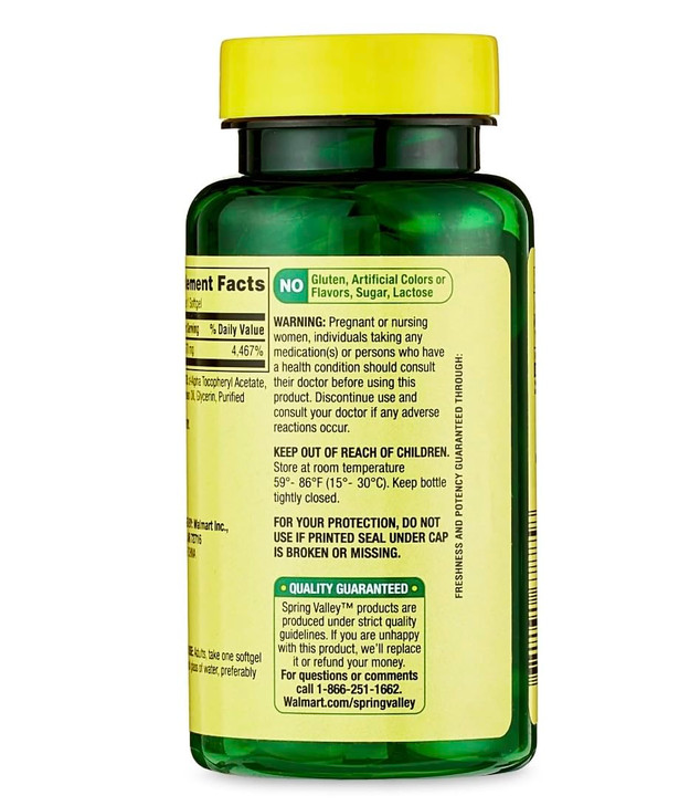 Spring Valley Extra Strength Vitamin E D-Alpha Softgels, 670 mg (1,000 IU), 60