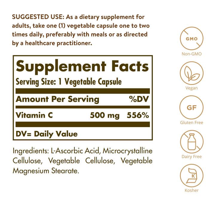 Solgar Vitamin C 500 mg, 250 Vegetable Capsules