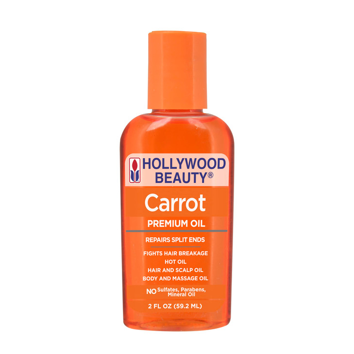 Hollywood Beauty Carrot Hair Oil, 2oz Bottle, Hair, Scalp, Skin, Nail, & Massage Oil, Helps Repair Damaged Hair & Skin, Can be Used as a Hot Oil Trea