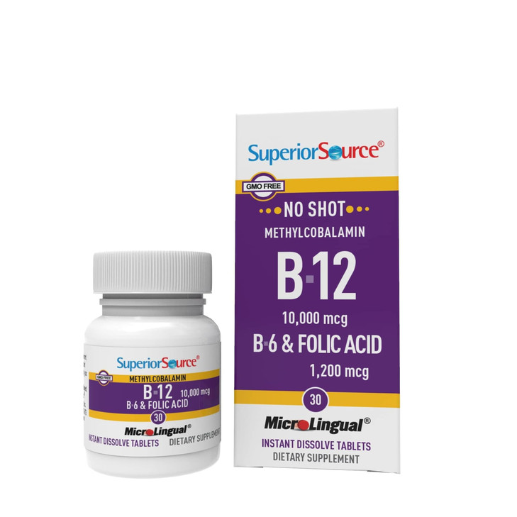 Superior Source No Shot Vitamin B-12 Methylcobalamin 10000 mcg, B-6 & Folic Acid