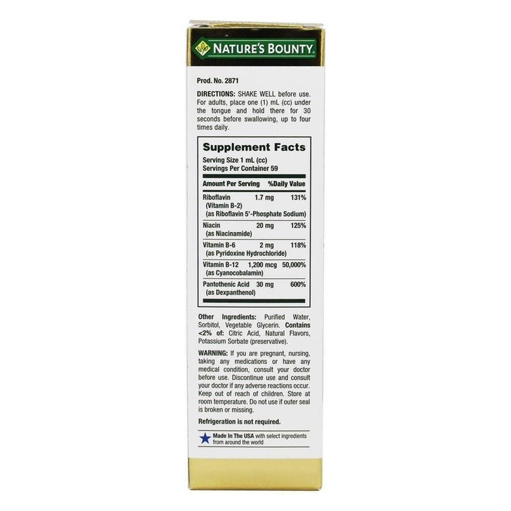 Nature's Bounty B Complex with B12 Sublingual Liquid Fast Acting Dietary