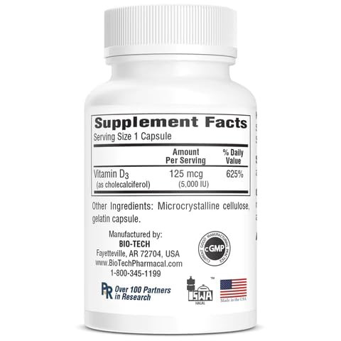 Bio-Tech Pharmacal D3-5 (5000 IU), 250 Capsules