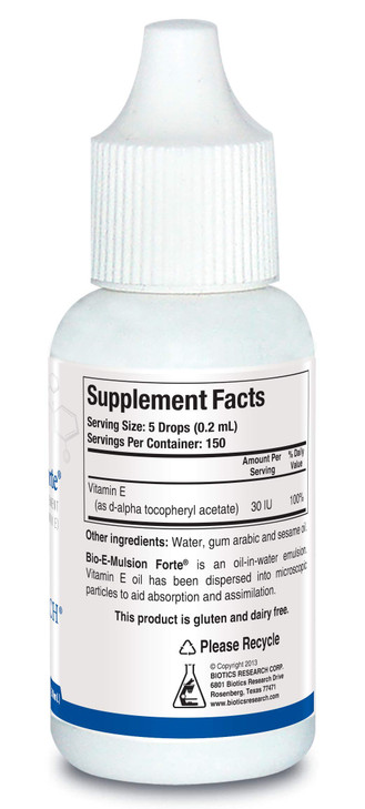 Biotics Research Bio E Mulsion Forte 1 Fliud Ounces, 30 ml Vitamin E 30 IU / 5