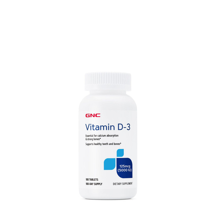 GNC Vitamin D3 125mcg Supplement, 5000 IU, Supports Teeth and Bone Health, 180