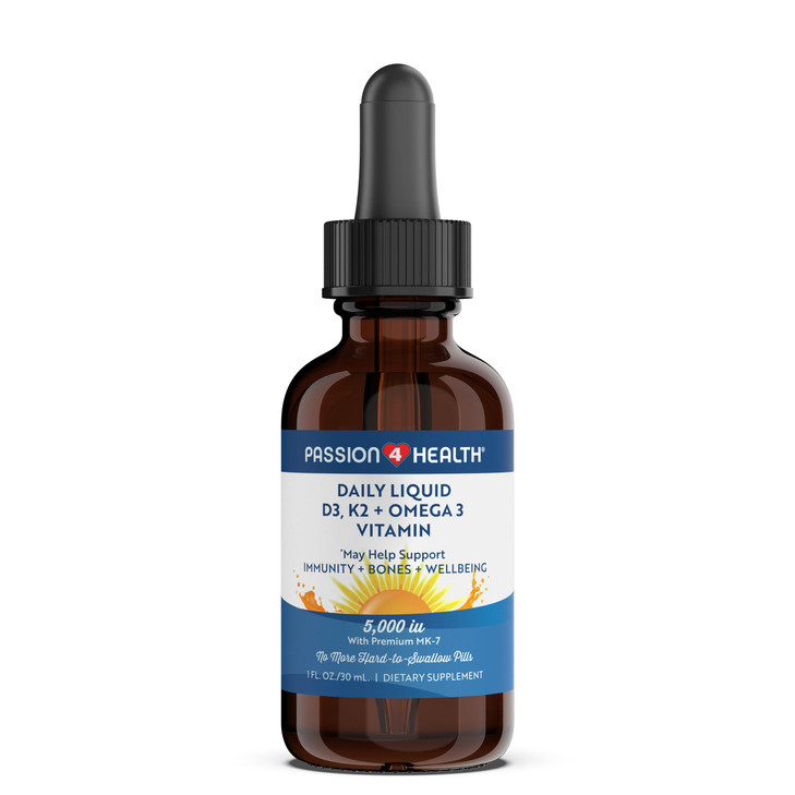 Passion 4 Health Organic Liquid Vitamin D3 K2 (Mk-7) + Omega 3 Supplement