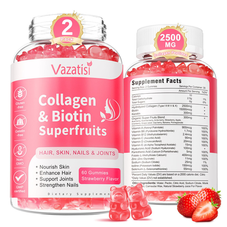 Vazatisi 2 Pack Sugar Free Collagen Gummies for Women Men, Multi Collagen