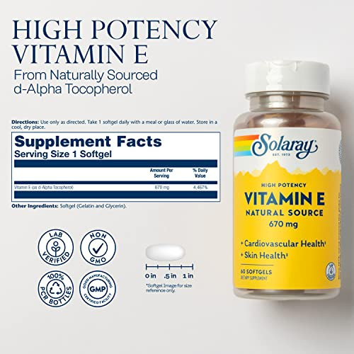 SOLARAY Vitamin E 1000 IU Softgel Capsules, 670 mg