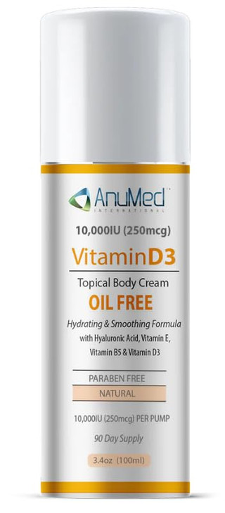 AnuMed Vitamin D3 10,000 IU Oil-Free Cream with Magnesium + Hyaluronic Acid