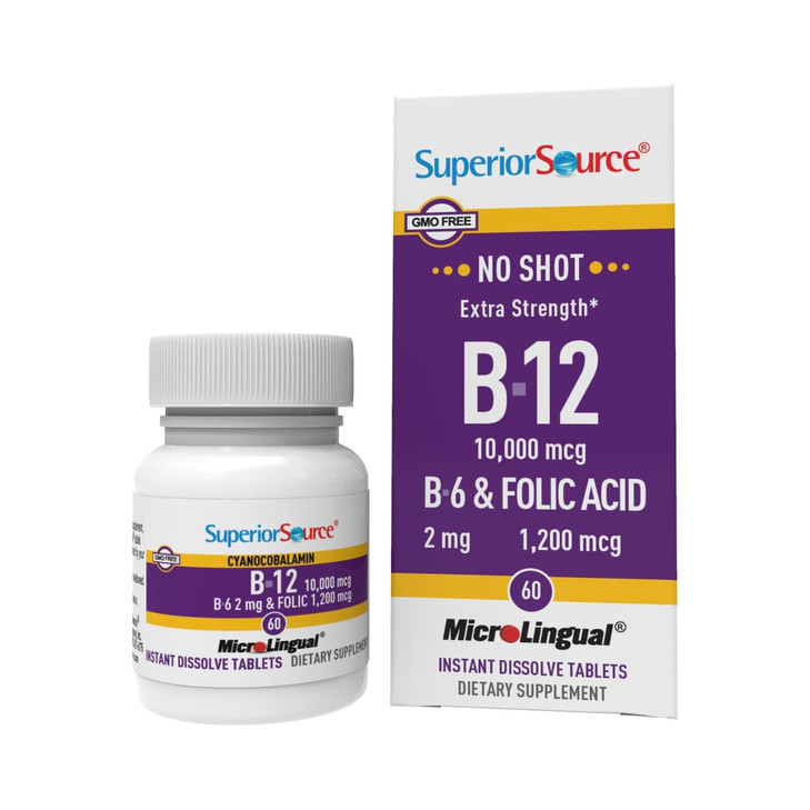Superior Source No Shot Vitamin B-12 Cyanocobalamin 10000 mcg, B-6, Folic Acid