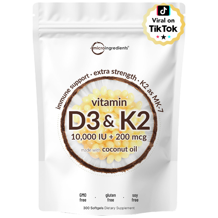 Micro Ingredients Vitamin D3 10,000 IU + K2 MK-7 200 mcg, 300 Softgels
