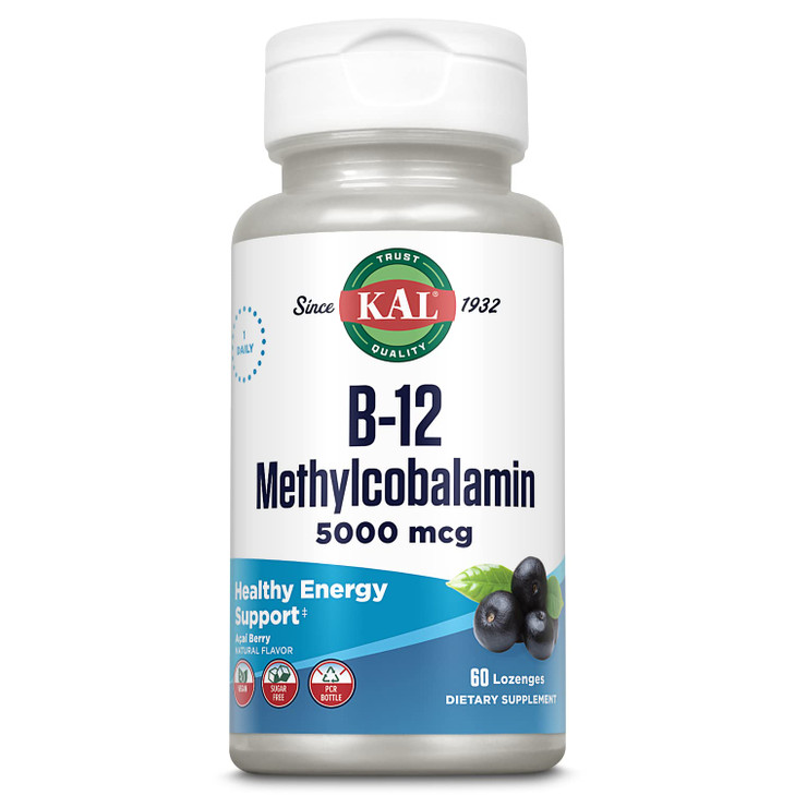 KAL Vitamin B-12 Methylcobalamin Lozenges 5000mcg, Healthy Energy, Metabolism