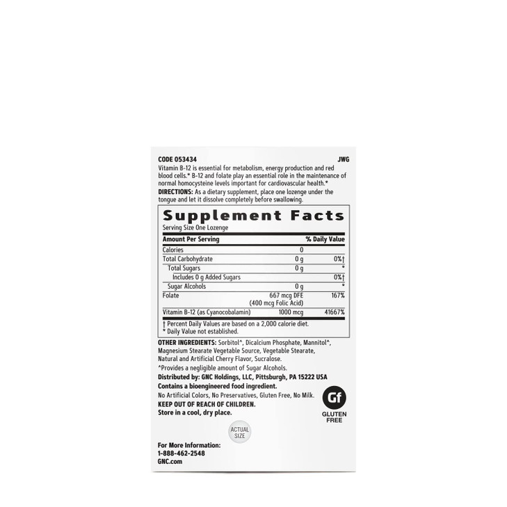 GNC Vitamin B-12 1000mcg, Cherry, Supports Energy Production, 120 Lozenges