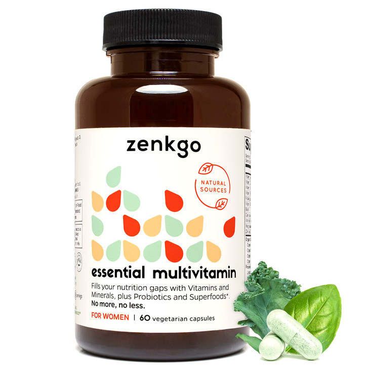 Zenkgo Multivitamins + Organic Whole Foods+Probiotics for Women, Supports