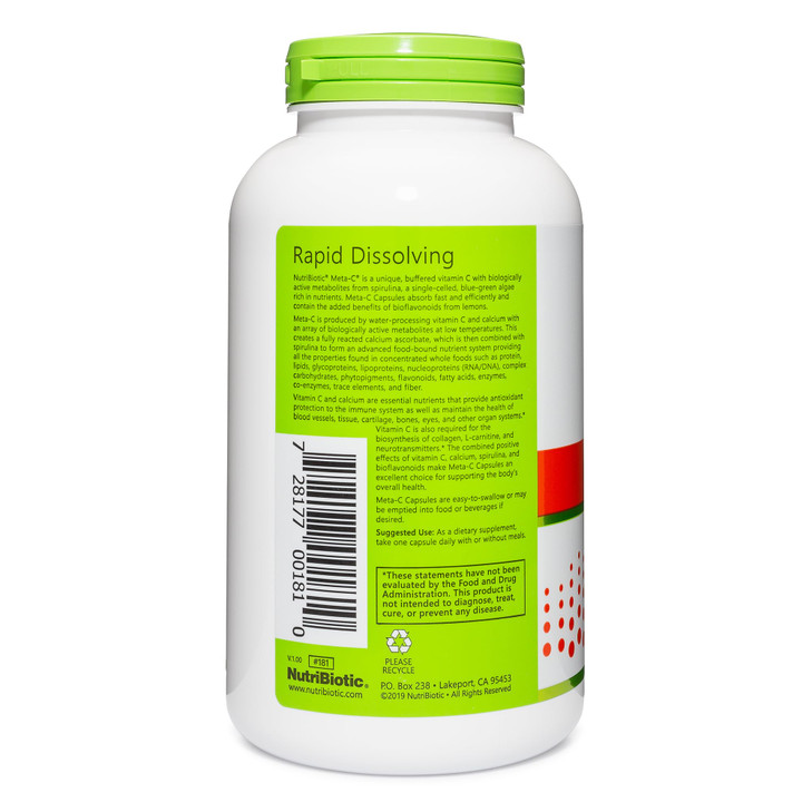 NutriBiotic Meta-C Capsules, 500 mg Spirulina-Bound Vitamin C, 250 Count