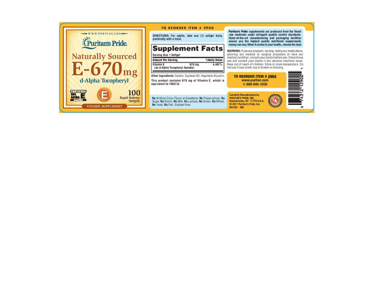 Puritan's Pride Vitamin E- 670 mg 100% Natural-100 Softgels
