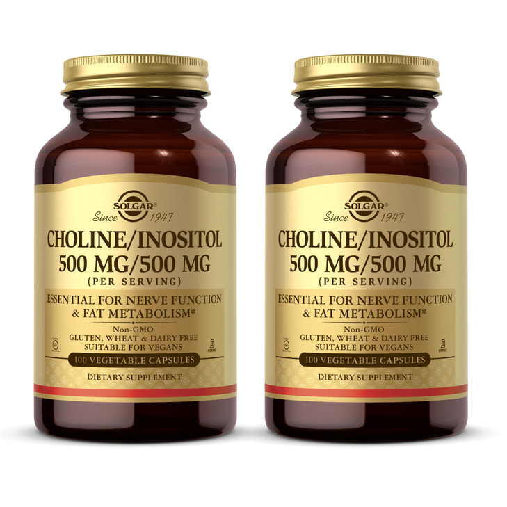 Solgar Choline/Inositol 500 mg/500 mg, 100 Vegetable Capsules (Pack of 2)