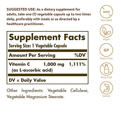 Solgar Vitamin C 1000 mg, 250 Vegetable Capsules