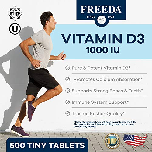 FREEDA Vitamin D3-1000 IU - Pure High Potency Kosher Supplement Tablets