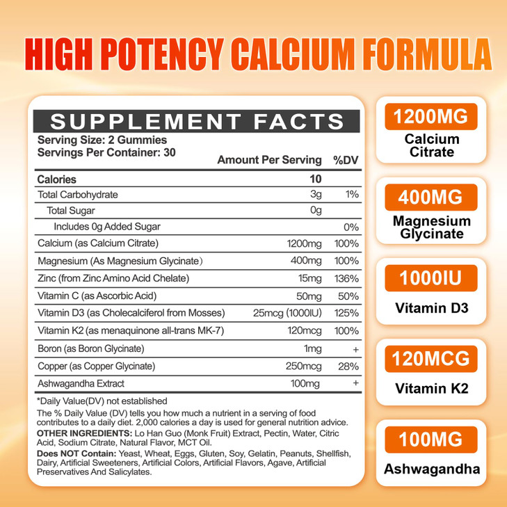 Calcium 1200 mg with Vitamin D3 Gummies for Adults