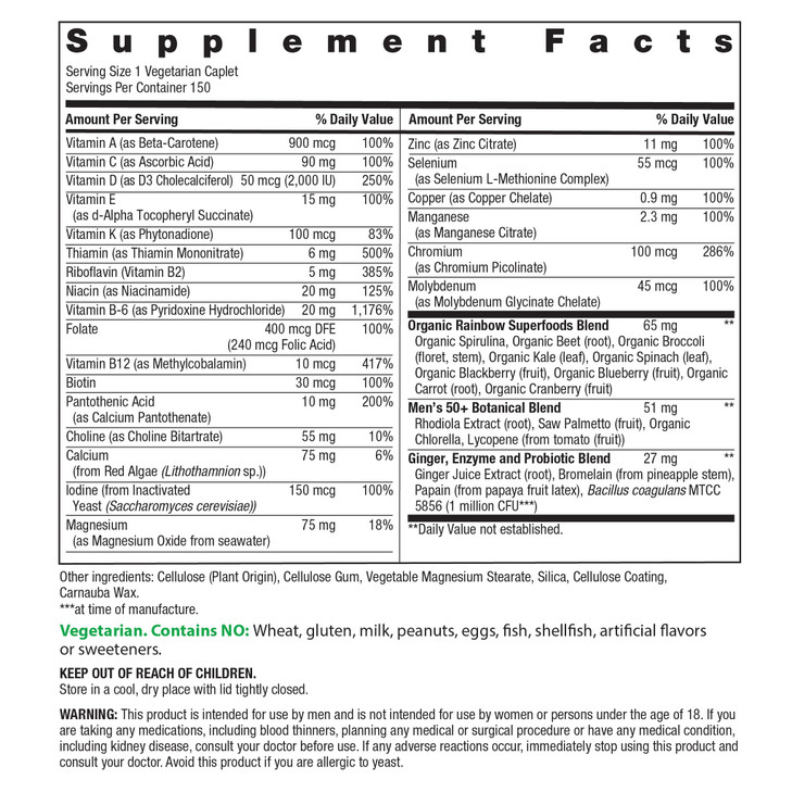 Rainbow Light Multivitamin for Men 50+, Vitamin C, D & Zinc, Probiotics, Men's